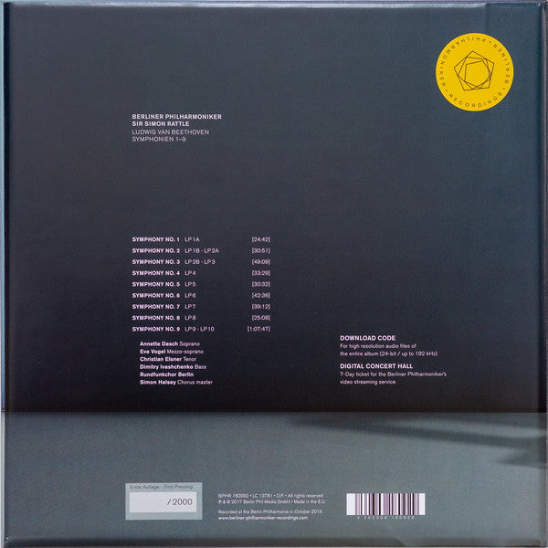 Berliner Philharmoniker Boxset 10 X LP Vinyl Audiophil Sir Simon Rattle Ludwig van Beethoven Symphonien 1-9 Vinyl Audiophil